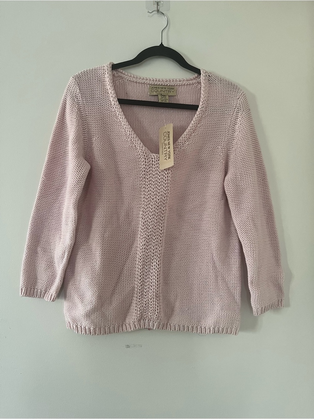 NWT Vintage Pink Crochet Knit Sweater Small 100% Cotton Balletcore Cottagecore